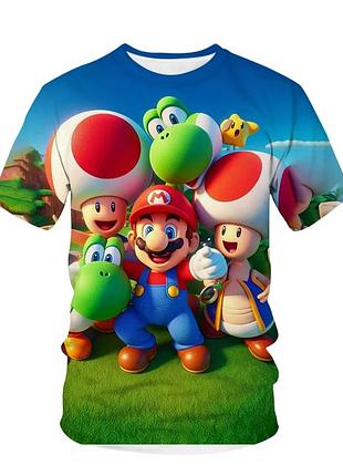 Детская футболка super mario с ярким 3d принтом героев — марио, йоши и тоада, 104-110 см
