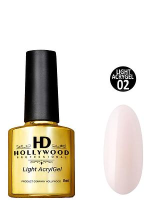 Рідкий акригель light acrygel 02 молочно-рожевий hd hollywood