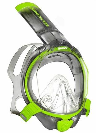 Маска для снорклінгу mares sea vu dry + чорно-салатова повнолицева l/xl