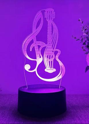 3d led ночник «музыка» (скрипичный ключ и гитара), rgb подсветка