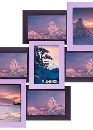 Рамки для 7 фотографій (дерево) 50*50 см ( фоторамка колаж ) фр0018 фіолетовий