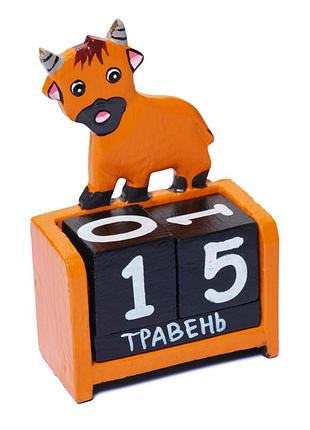 Календар вічний дерев'яний настільний бик 15 см*10 см