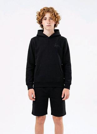Черный костюм на флисе для подростков худи и шорты hype kids 152-158, от 13 до 15 лет