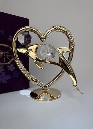 Фігурка з камінням swarovski серце з дельфіном 8,5 см 160826