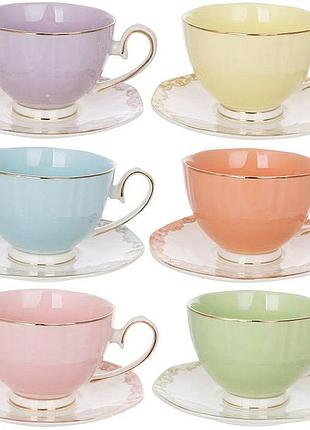 Чайно-кофейный фарфоровой сервиз "pastel symphony" 6 чашек 200мл с блюдцами