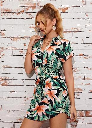Коротка сукня з тропічним принтом shein