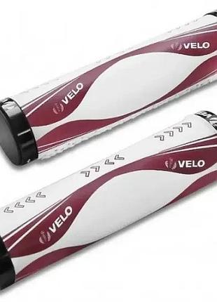 Грипсы велосипедные velo vlg-851 красные с белым с замками 130 мм
