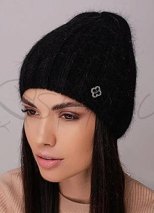 Шапка женская ангоровая без отворота утепленная флисом зимняя leks ібіца черный