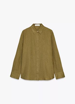 Лляна сорочка zara, сорочка з льону zara, хакі сорочка з льону zara , 4786/090/515