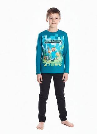 Пижама теплая для мальчика 5-10 лет майнкрафт 5-6 лет, бирюзовый
