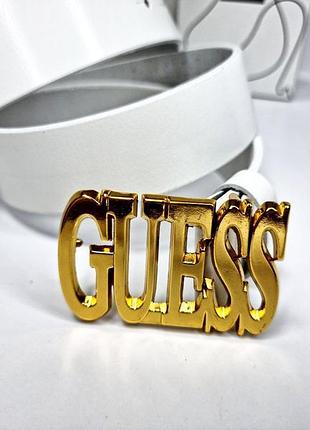Кожаный ремень guess гесс 4 см, ремни с логотипом, ремень натуральная кожа золотистый