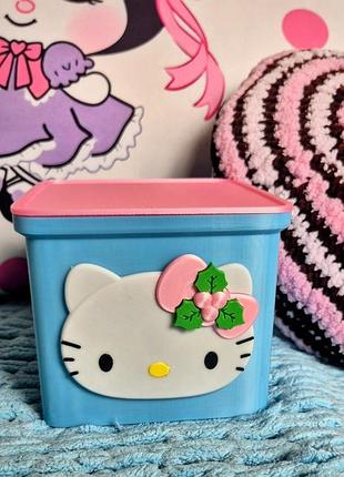Hello kitty органайзер голубой с розовой крышкой 12×13 см