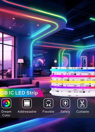 Адресная светодиодная cob rgb лента 24v ws2811, 480 led/м, сплошное свечение (без точек), 1 метр, white pcb
