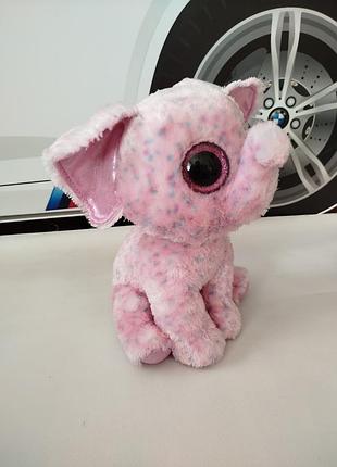 М'яка іграшка ty beanie boos у формі рожевого слоненяти з великими очима. очістик.