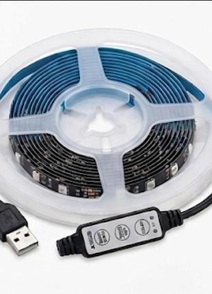 Usb светодиодная rgb лента 5v с контроллером, 1 метр, для подсветки телевизора (тв) и монитора/комплект 1.5 метра (1м лента + 0.5м кабель)