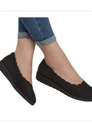 Черные женские брендовые балетки sketchers, слипоны, мокасины текстильные, спортивные, на толстой подошве