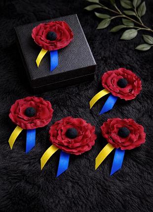 Брошь патриотическая брошка украшение флаг украины мак