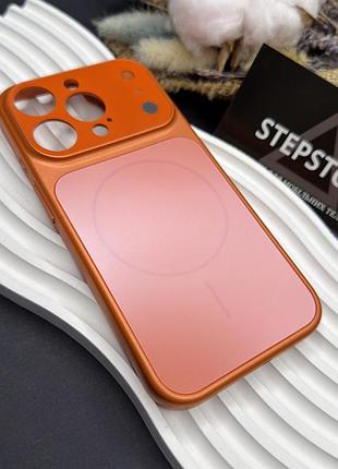 Чехол для iphone 13 pro с magsafe и линзами на камеру стеклянный матовый glass acrylic case оранжевый (cosmic orange)