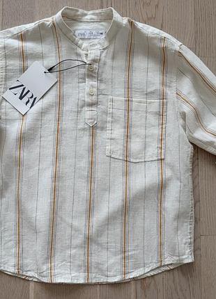 Рубашка мальчику zara, хлопок лён, 122 размер, 7 лет
