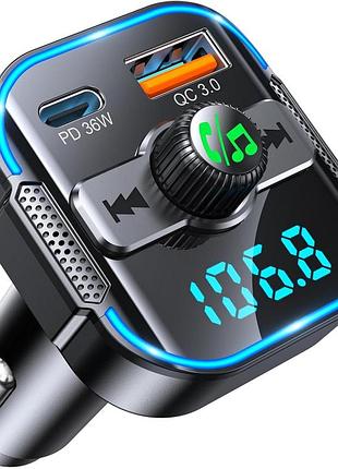 Автомобильный fm-передатчик glangeh bluetooth 5.3, 2-в-1 bluetooth-приемник и быстрая зарядка, hands-free, siri/музыкальный помощн