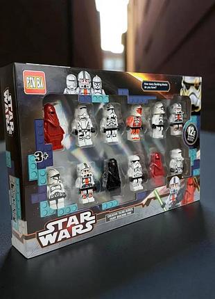 Игровые фигурки человечки star wars, набор фигурок лего герои звездные войны 12 шт