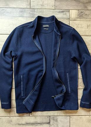 Мужской темно-синияя кофта кардиган на молнии с воротником-стойкой massimo dutti размер м