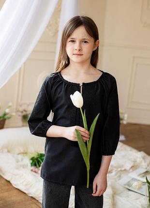 Вишиванка чорна блуза з чорною вишивкою вишиванка мама донечка парні вишиванки для всієї родини 917