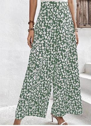 Asos літні широкі штани колоти гофре зелені в дрібних квітах розмір xl-2xl