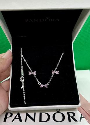Подвеска серебряная pandora, подвеска "розовый бант" цепочка, серьги пусеты пандора, кулон пандора (колье)