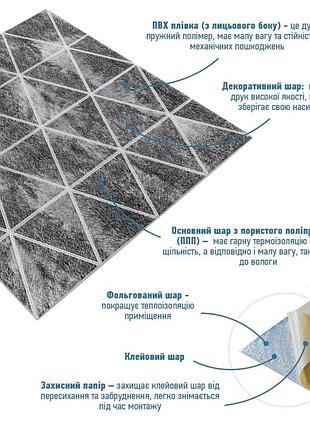 Панель стеновая 3d 700х700х4мм ромбы серые винтаж sw-00002008