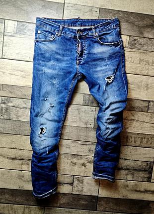 Чоловічі завужені джинси з втратами skinny про італійський бренд dsquared2. розмір 48