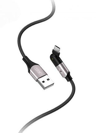 Кабель usb micro usb xo nb176 1.2m (круглый,тканевый,г-образный,метал.коннект) black
