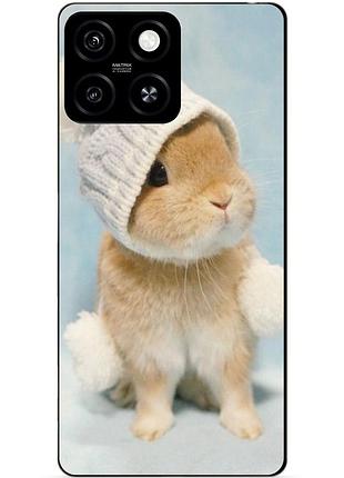 Чехол силиконовый бампер для zte blade a55 с рисунком зайчик в шапке