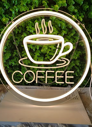 Світлодіодна неонова вивіска "coffee" | led світильник 30х30 см для дому та бізнесу