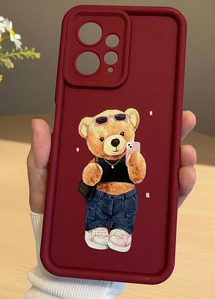 Чохол на xiaomi redmi note 12 4g силіконовий з малюнком tpu pictures case бордо з ведмедиком