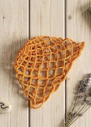 Шапка кроше сеткаhandmade оранжевая