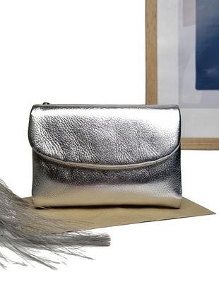 Красивый женский кожаный кошелек серебристый арт.3033 silver genuine leather (китай)