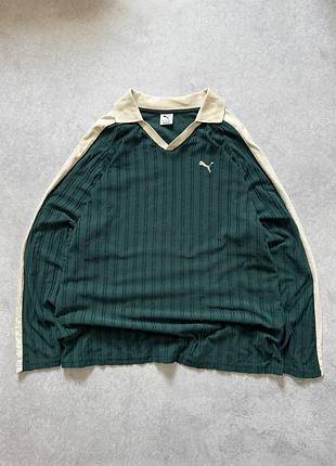 Лонг puma striped jersey polo футболка лонгслів