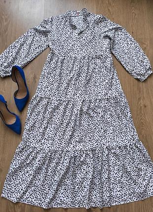 Ярусное миди платье, платье в горох, легкое платье