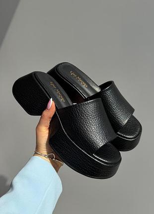 Шлепанцы на платформе черные из экокожи р. 36-40