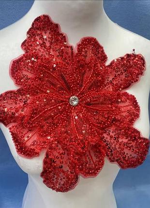 Цветок декор (вышит бисером, пайетками) red 30см