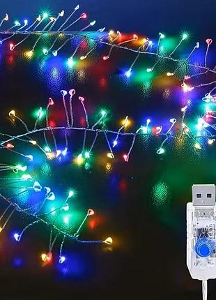 Светодиодная гирлядная роса. грянда led. гирлянда хвойная лапа на пульте и выходом usb. новогодняя гирлянда хвойная лапа. 200