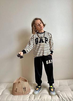 Детский спортивний костюм двойка gap свитшот в полоску 146-152 черный