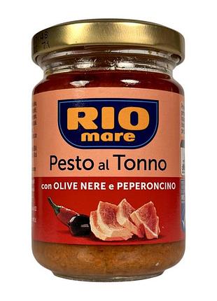 Соус песто с тунцом rio mare с чёрными оливками и чили al tonno con olive nere e peperoncino, 130 г