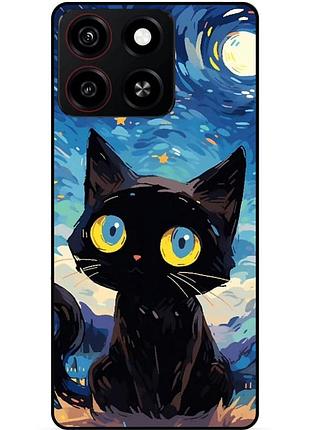 Чехол силиконовый бампер для zte blade a35 котик звездная ночь ван гог