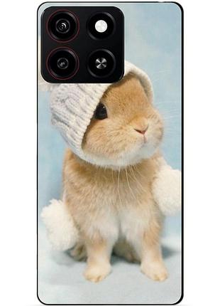 Чехол силиконовый бампер для zte blade a35 с рисунком зайчик в шапке