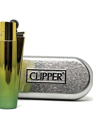 Запальничка clipper metal green gold