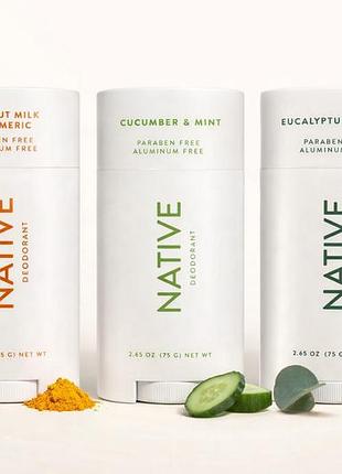 Біоорганічний дезодорант native 75 г (натуральний) — cucumber & mint / eucalyptus & mint / coconut milk & turmeric | унісекс