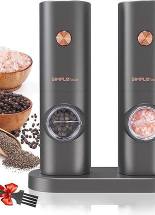 Набор электрических блинов для соли и перца simpletaste - цвет space gray, с led-подсветкой и подставкой