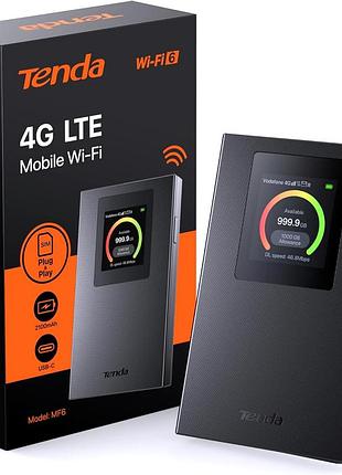 Роутер tenda mf6 черный wi‑fi 6 ax300 4g lte mifi 1.44″ lcd 2100 mah usb‑c wpa3 plug&play портативный модем